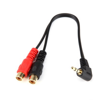 Right Angle Gold Plating Plug 3.5MM Male to 2RCA Female Audio Cable